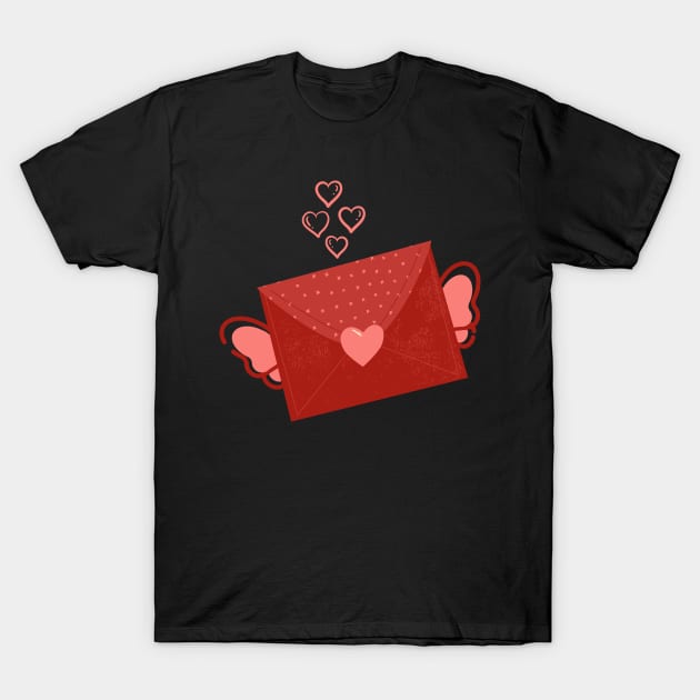 Cute Flying Love Letter with Hearts for Couples or Friends T-Shirt by mschubbybunny